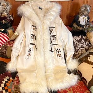 Heart Moon Star White Faux Fur Trimmed Cape